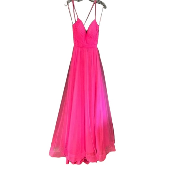 LA FEMME Neon pink Light Tulle Gown dress size 2 NEW - Picture 6 of 10